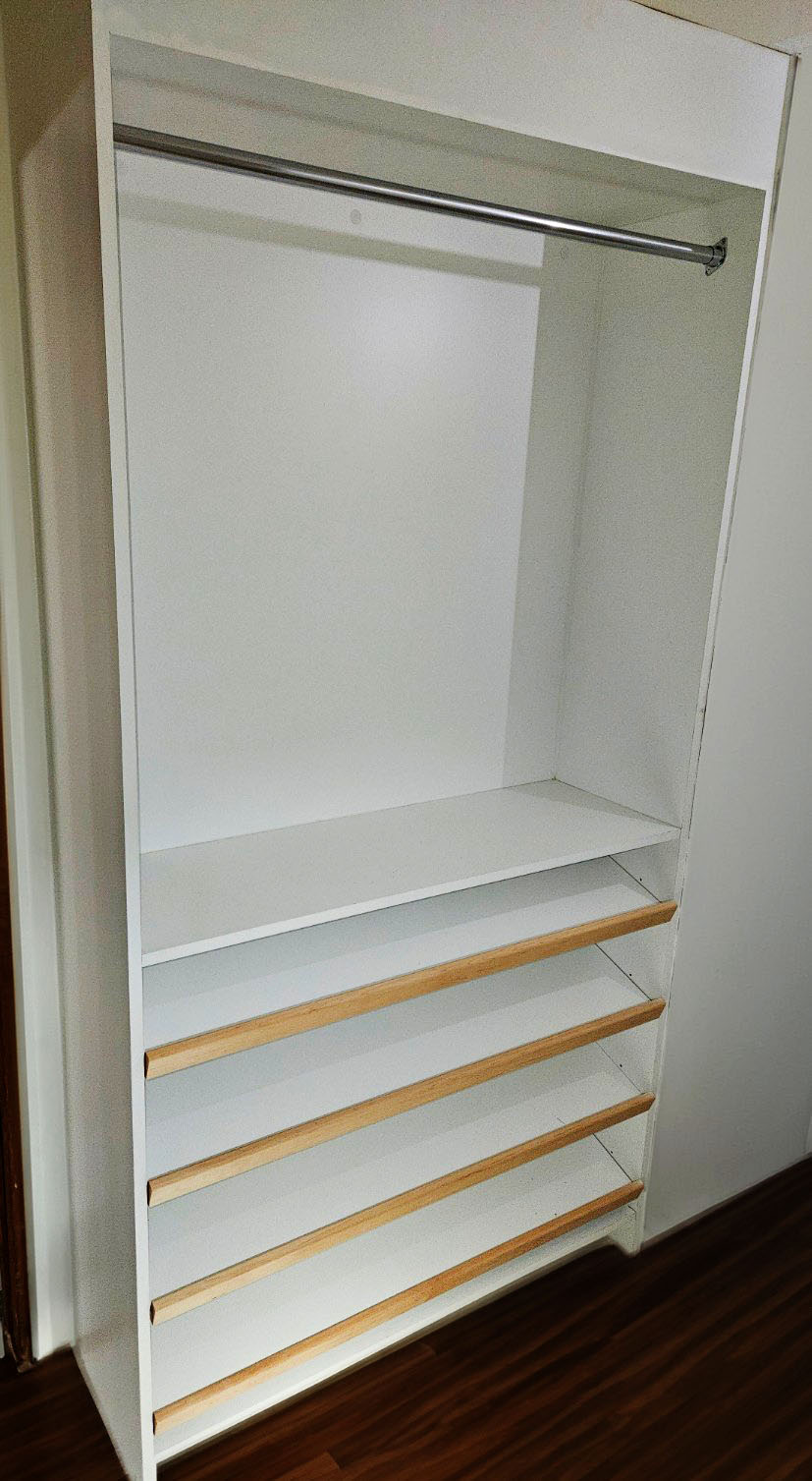 Custom shoe shelf and closet storage solution